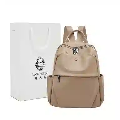 老人头 时尚潮流通勤大学生上课休闲百搭旅行背包 牛皮 双肩包 常规 女款 黑色/白色/粉色