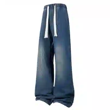 加菲猫家族 美式复古水洗做旧宽松休闲舒适直筒垂感日常时尚通勤高街百搭系带松紧中腰青春活力中性风牛仔裤 男女同款