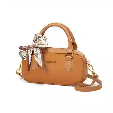 红蜻蜓 复古高级保龄球波士顿包潮流美拉德通勤百搭气质斜挎 牛剖层革 手提包 常规 男女同款情侣款 棕色/黑色