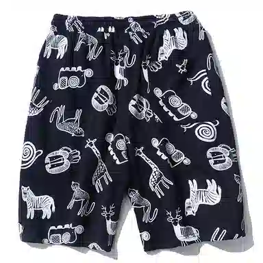 乱步 满印夏季宽松高街运动篮球美式中裤五分裤沙滩裤休闲短裤 男女同款