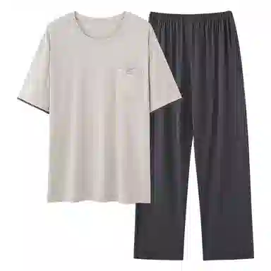 莫代尔 莫代尔系列 简约休闲舒适百搭圆领韩版时尚个性柔软亲肤细腻短袖长裤家居服可外穿睡衣套装 男款