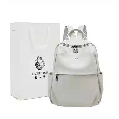 老人头 时尚潮流通勤大学生上课休闲百搭旅行背包 牛皮 双肩包 常规 女款 黑色/白色/粉色