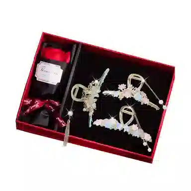 缔晶 森系浪漫甜美樱花鲨鱼夹套装 优雅气质时尚春夏通勤配饰发饰 合金 发夹 女款