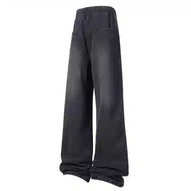 加菲猫家族 美式复古水洗做旧宽松休闲舒适直筒垂感日常时尚通勤高街百搭系带松紧中腰青春活力中性风牛仔裤 男女同款