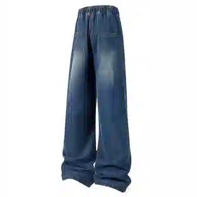 加菲猫家族 美式复古水洗做旧宽松休闲舒适直筒垂感日常时尚通勤高街百搭系带松紧中腰青春活力中性风牛仔裤 男女同款