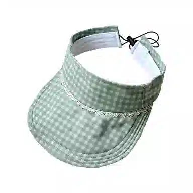 杨同学 小清新蓝色格纹空顶 棉 防晒帽 女款