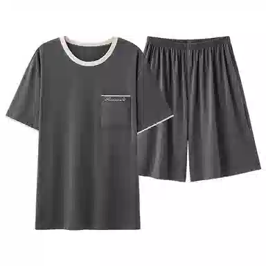 莫代尔 舒适休闲个性大方圆领套头轻盈透气柔软细腻耐磨耐穿短袖短裤两件套家居服可外穿睡衣套装 男款