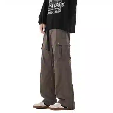 帝狼牛 美式山系户外日常通勤高级简约多口袋抽绳宽松直筒垂感牛仔裤 男女同款