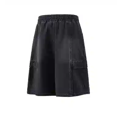 零氏 美式高街工装水洗做旧设计感青春时尚潮流休闲直筒阔腿五分牛仔短裤 男女同款