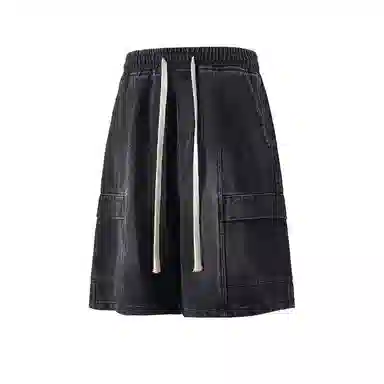 零氏 美式高街工装水洗做旧设计感青春时尚潮流休闲直筒阔腿五分牛仔短裤 男女同款