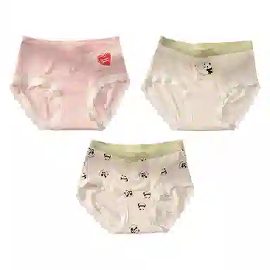 二三二三 轻薄透气无痕三角裤不卡档不夹臀舒适不勒高弹防夹臀亲肤撞色卡通熊猫爱心碎花少女时尚百搭潮流内裤 女款 组合装