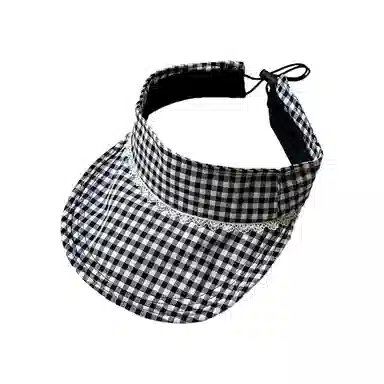 杨同学 小清新蓝色格纹空顶 棉 防晒帽 女款