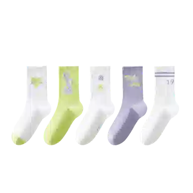 欧迪芬 潮流运动休闲耐磨提花青春时尚舒适亲肤中筒袜 女款 五双装