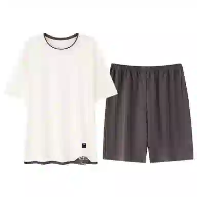 夏芬妍 亲肤舒适假两件纯棉圆领家居服柔软休闲短袖短裤时尚可外穿睡衣套装 男款 杏色