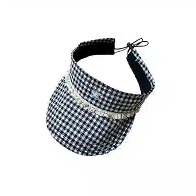 杨同学 蓝色格纹空顶帽夏季 棉 防晒帽 女款