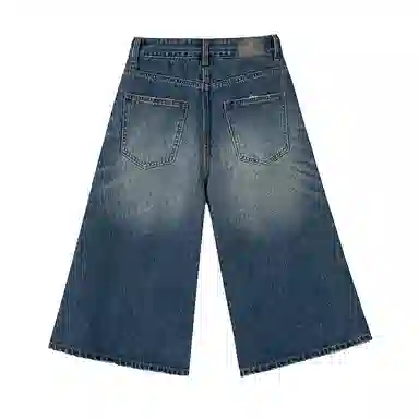 拾籍 合身适中阔腿高腰牛仔短裤 女款