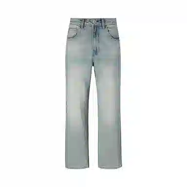 赞仕 水洗做旧直筒宽松美式复古简约牛仔裤 男款