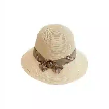 艾佳微 法式赫本风编织草帽优雅小香风高级感盆帽户外沙滩 草纸 渔夫帽 女款