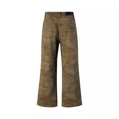赞仕 美式高街微喇迷彩牛仔裤垂感宽松阔腿休闲长裤子工装裤 男女同款