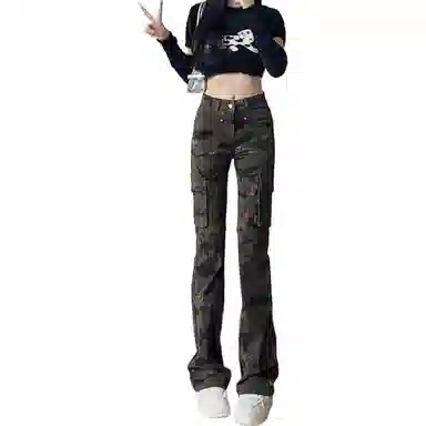 布客行 美式复古高街风多口袋舒适百搭长裤牛仔裤 男女同款