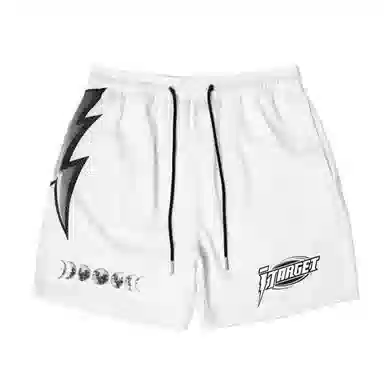 玉儿恋 字母拼色中腰系带透气百搭直筒运动短裤 男女同款