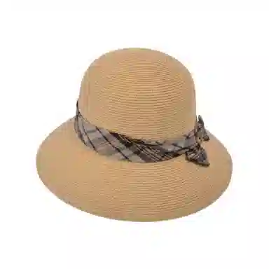 艾佳微 法式赫本风编织草帽优雅小香风高级感盆帽户外沙滩 草纸 渔夫帽 女款