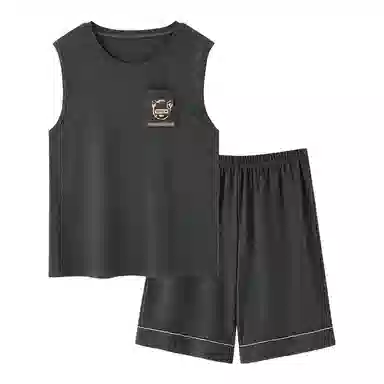 莫代尔 简约休闲舒适个性圆领套头时尚气质百搭柔软亲肤细腻背心短裤两件套家居服可外穿睡衣套装 男款