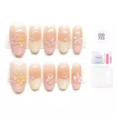 韵月乔 高级手绘彩虹雕花裸色腮红法式  穿戴甲 杏仁多巴胺渐变 爆闪