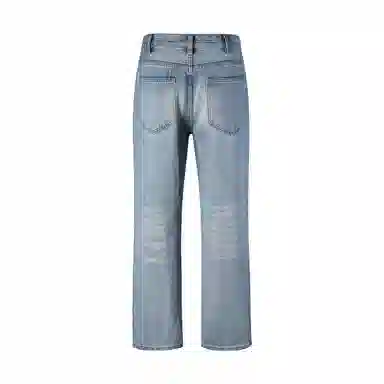 赞仕 夏季薄款直筒男士美式高街天空蓝水洗做旧宽松长裤牛仔裤 男款