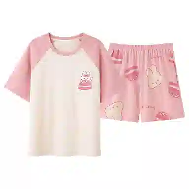 莫代尔 韩版个性圆领时尚气质百搭舒适柔软亲肤细腻居家服可外穿两件套短袖三分裤睡衣套装 女款