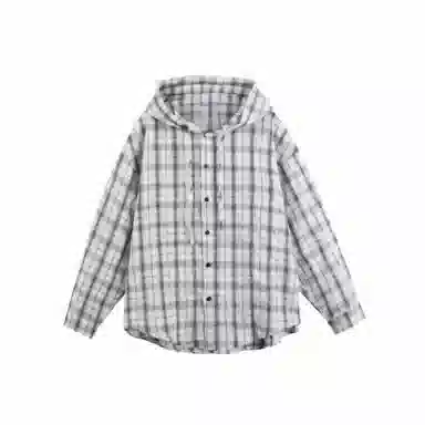 棉基因 空调服轻薄外套美式复古格子防晒服速干连帽潮流搭配上衣夏季长袖衬衫 男女同款