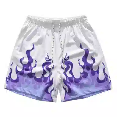 美式复古潮流夏日舒适时尚高街网眼透气火焰印花日常训练个性宽松百搭户外运动轻薄篮球裤 男女同款