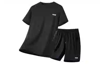 王者荣耀 大码薄款冰丝凉感基础款纯色健身训练瑜伽篮球跑步速干网眼透气百搭圆领短袖五分裤休闲运动套装 男女同款