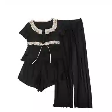 莫代尔 韩版休闲简约轻盈透气套头舒适柔软亲肤细腻带胸垫防凸点短袖家居服睡衣套装 女款