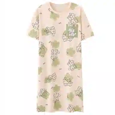 莫代尔 时尚气质百搭个性圆领套头韩版舒适柔软亲肤细腻简洁不易起球家居裙短袖可外穿睡裙 女款