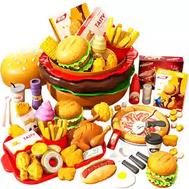 益米 仿真汉堡包套装 薯条披萨 厨房过家家 玩具