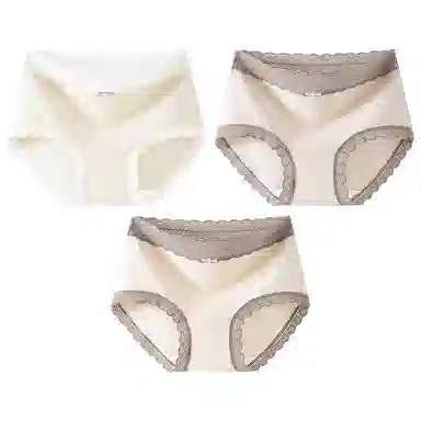二三二三 时尚简约透气无痕裸感不卡档不夹臀柔软舒适不勒高腰高弹包臀三角裤日常穿着亲肤法式撞色蕾丝性感纯欲内裤 女款 组合装