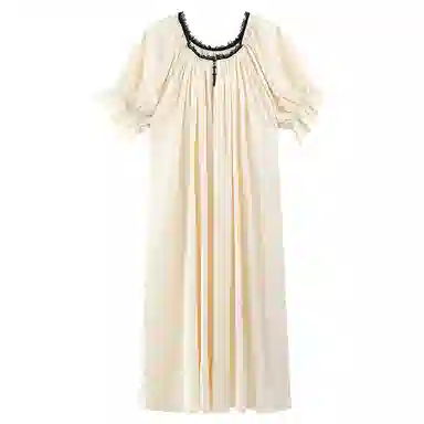 莫代尔 休闲简洁舒适柔软圆领套头百搭亲肤细腻宽松个性慵懒带胸垫防凸点家居裙五分袖可外穿睡裙 女款