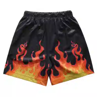 美式复古潮流夏日舒适时尚高街网眼透气火焰印花日常训练个性宽松百搭户外运动轻薄篮球裤 男女同款