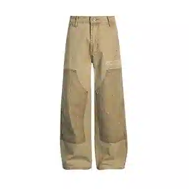 赞仕 美式高街设计感拼接铆钉男士宽松直筒牛仔裤 男款