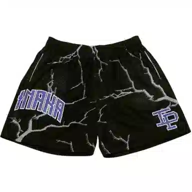 美式复古潮流夏日舒适时尚高街网眼透气闪电字母印花日常训练个性宽松百搭户外运动轻薄专业篮球裤 男女同款