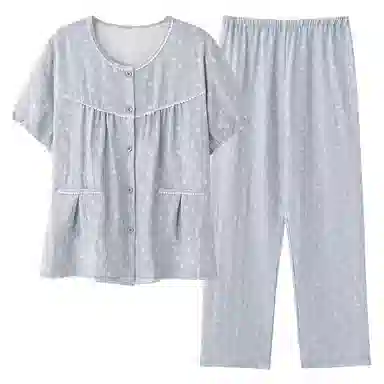 莫代尔 显瘦韩版时尚圆领开衫舒适柔软简约休闲个性大方无束缚短袖长裤家居服可外穿睡衣套装 女款