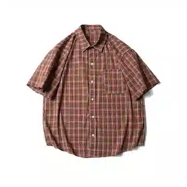 【dme】 复古格子慵懒风宽松休闲百搭短袖衬衫 男女同款