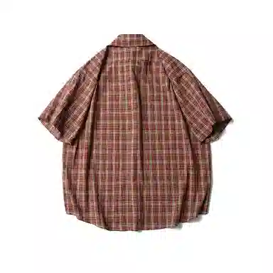 【dme】 复古格子慵懒风宽松休闲百搭短袖衬衫 男女同款