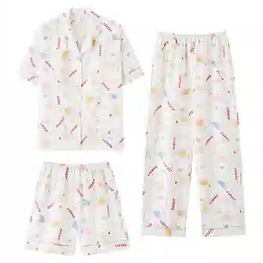 莫代尔 轻盈透气简约细腻翻领开衫舒适轻柔亲肤时尚百搭带胸垫防凸点短袖长裤家居服可外穿睡衣套装 女款