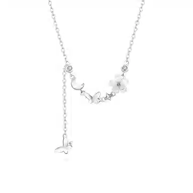 【999足银纯银 花飞碟舞 】 七好美银 蝴蝶花朵流苏轻奢精致氛围感仙气法式高级浪漫梦幻小众配饰潮流日常百搭锁骨链#好运 首饰 项链 女款