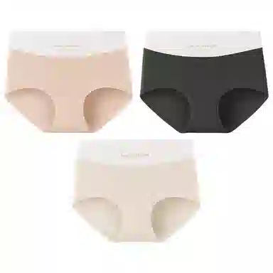 二三二三 轻薄透气无痕裸感不卷边舒适不勒中腰高弹三角裤防夹臀不卡档亲肤撞色字母时尚百搭潮流简约运动少女内裤 女款 组合装