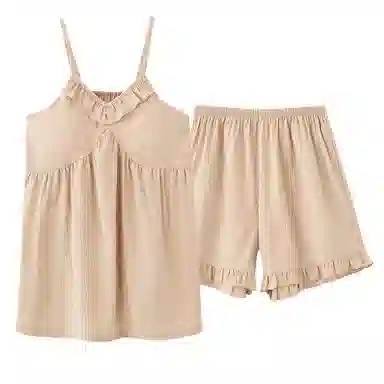 莫代尔 慵懒个性时尚百搭套头气质舒适柔软亲肤宽松显瘦带胸垫防凸点无袖短裤家居服可外穿睡衣套装 女款