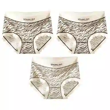 二三二三 性感豹纹印花吸湿排汗不卡档中腰高弹亲肤柔软无痕三角裤防夹臀不卷边透气不闷纯欲字母野性少女内裤 女款 组合装