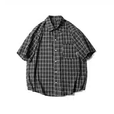 【dme】 复古格子慵懒风宽松休闲百搭短袖衬衫 男女同款